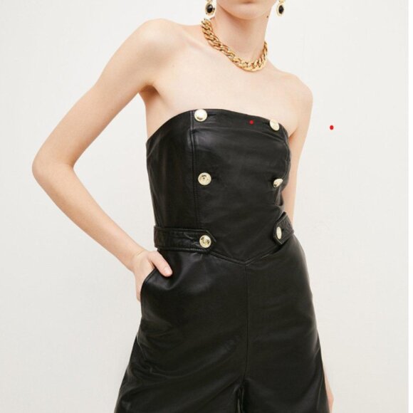 NWOT Karen Millen Leather Button Bandeau Playsuit - Picture 3 of 3